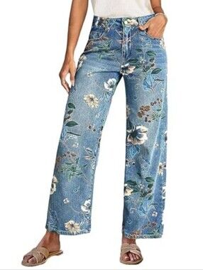 Flamingals High Rise Vintage Floral Straight Leg Jeans New With Tags